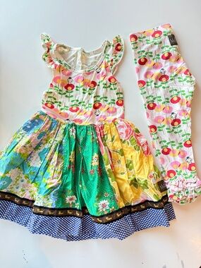 Matilda Jane 2 Piece Set Patchwork Dress & Ruffle Leggings - 6